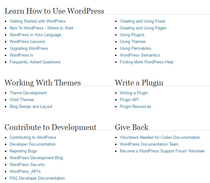 Links úteis para WordPress Codex