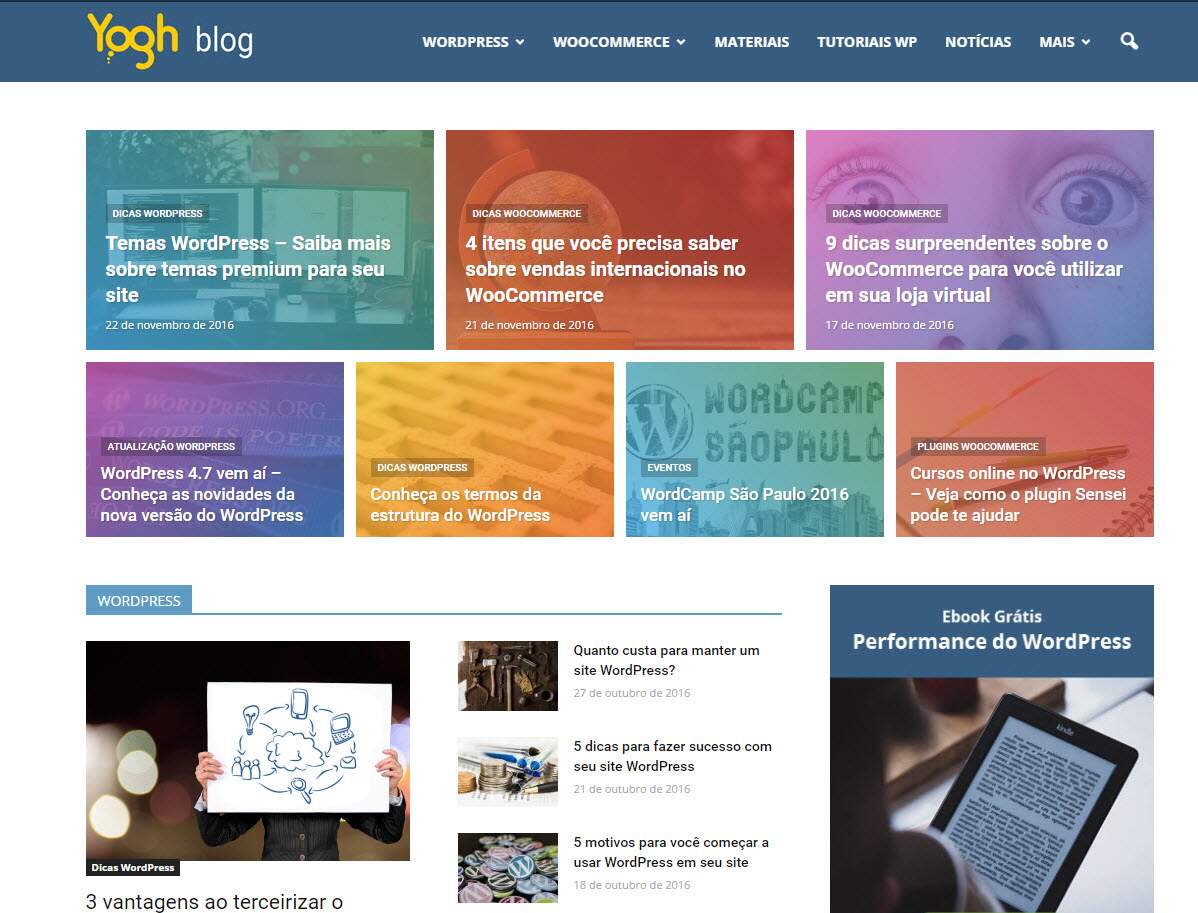 o que é site institucional loja virtual e blog em WordPress - exemplo de blog
