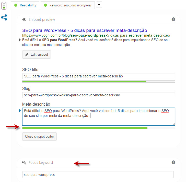 SEO para WordPress - meta-descrição yoast
