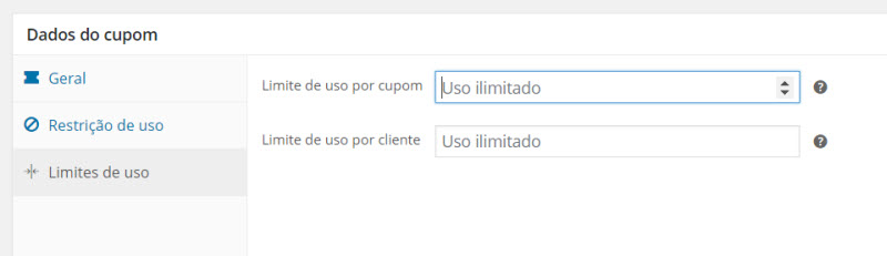 adicionar cupons no woocommerce - limites de uso