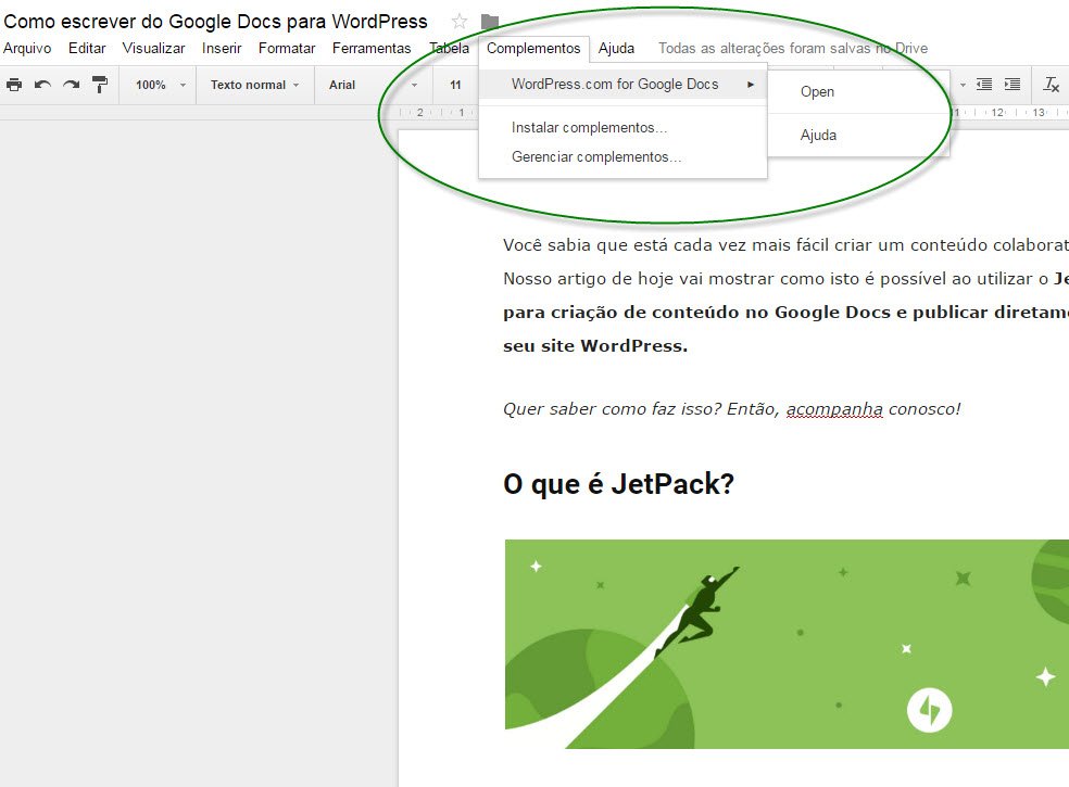 Google Docs para WordPress - Abrir