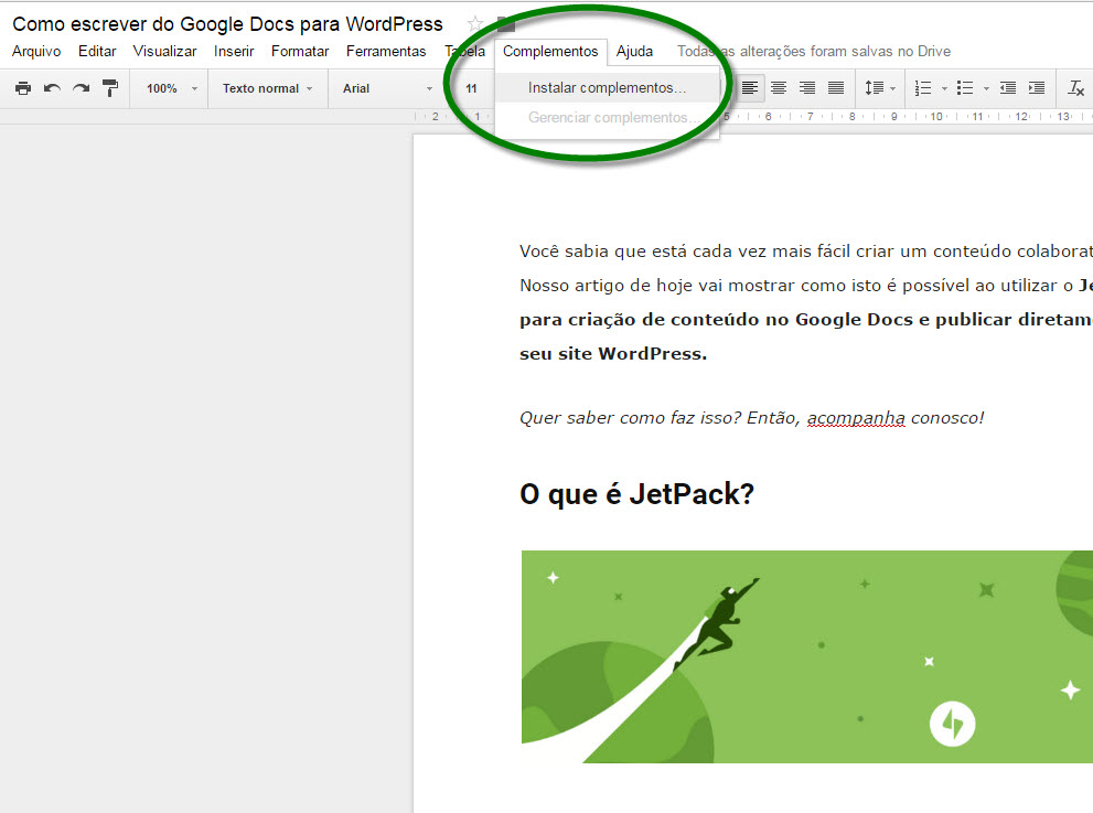 Google Docs para WordPress - Complementos - instalar complementos