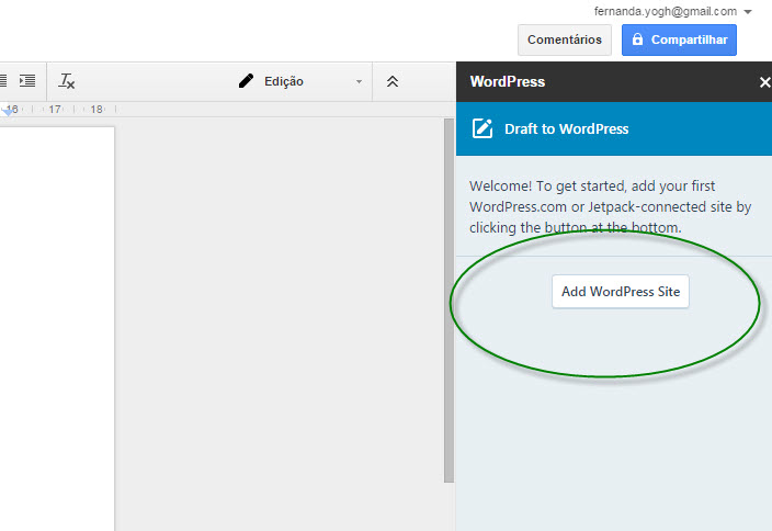 Google Docs para WordPress - adicione site