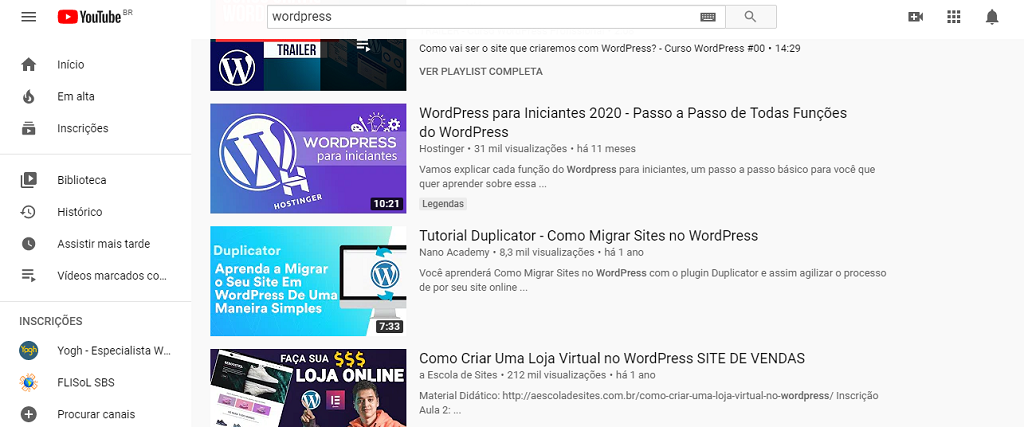 YouTube- Suporte grátis para WordPress