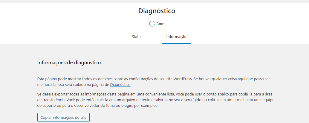 Informação - Diagnóstico do WordPress