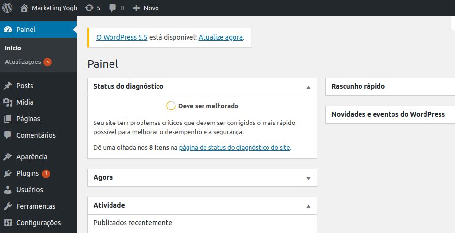 Status do Diagnóstico do WordPress