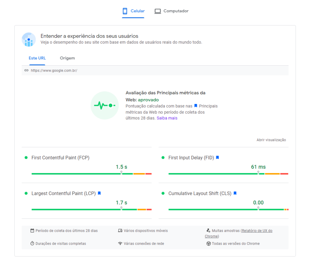 Como funciona a avaliação na nova interface do PageSpeed Insights