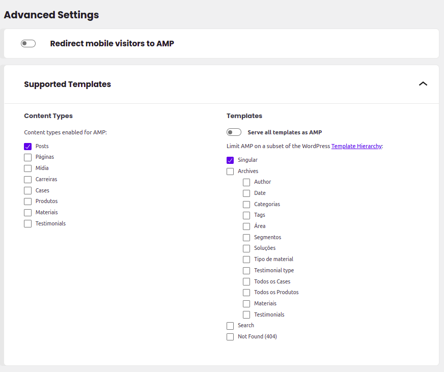 Passo a passo para configuração do Plugin AMP