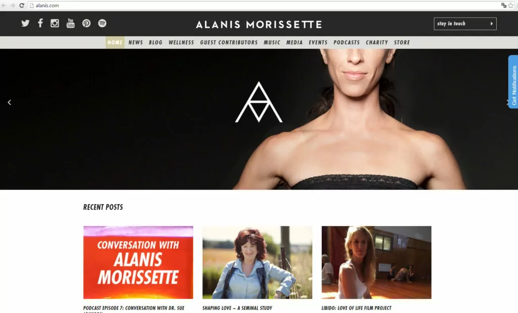 Sites que utilizam WordPress - Cultura pop - Alanis Morissete