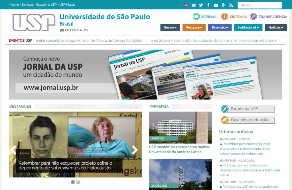 Sites em WordPress - Instituições de ensino - USP