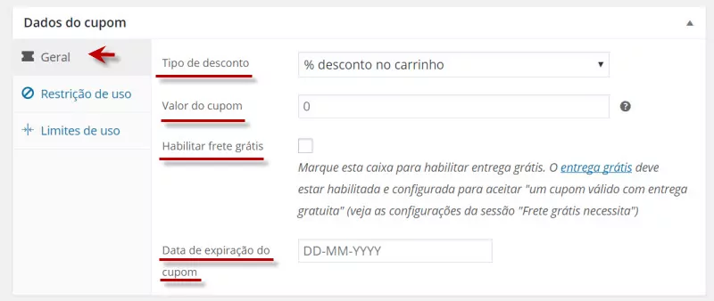 adicionar cupons no woocommerce - geral