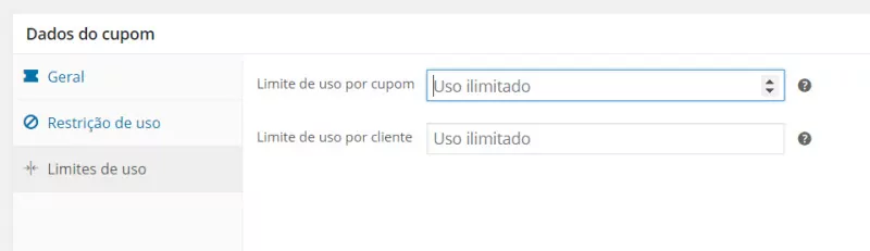 adicionar cupons no woocommerce - limites de uso