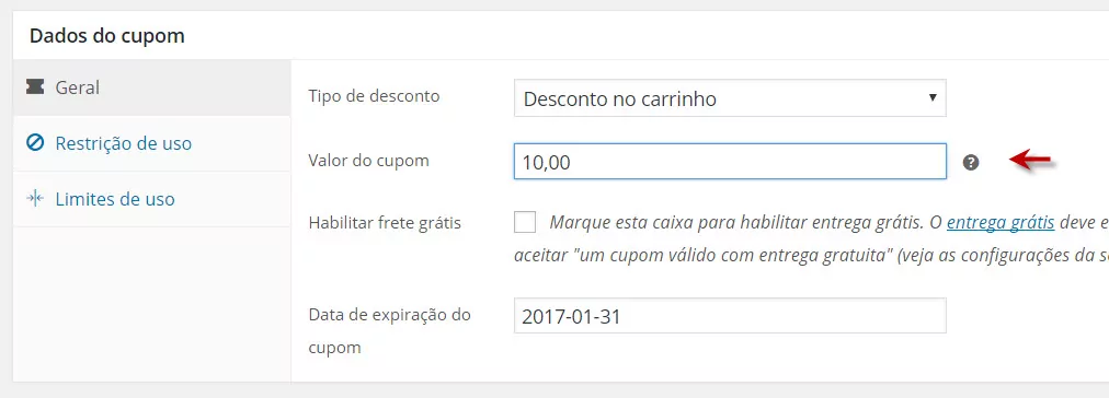 adicionar cupons no woocommerce - preço