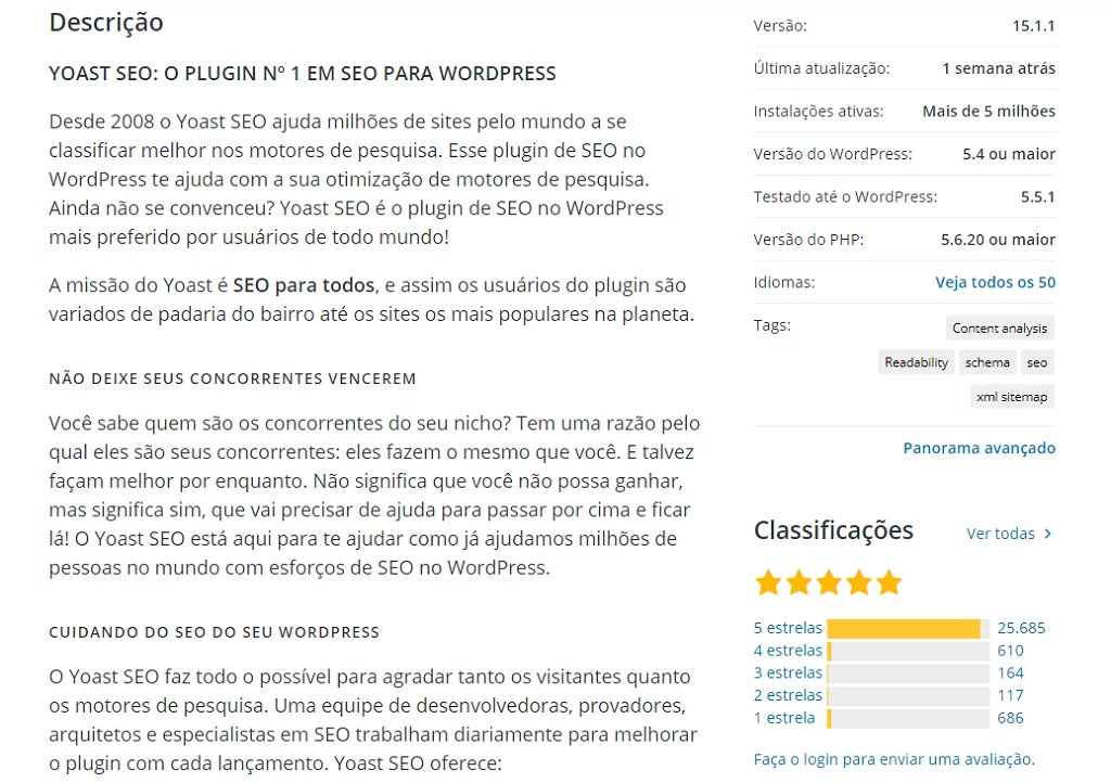 Informações sobre o plugin são disponibilizadas no repositório do WordPress