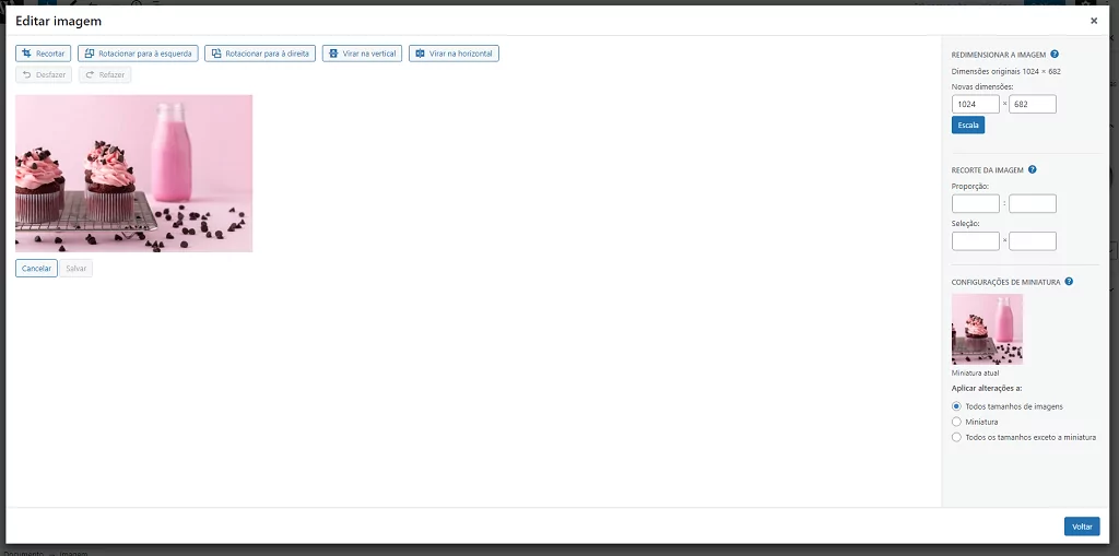 Como cortar imagem - Recursos de imagem no WordPress