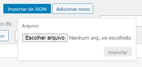 Imagem que ilustra a caixa de envio de um arquivo JSON para importação de um bloco reutilizável