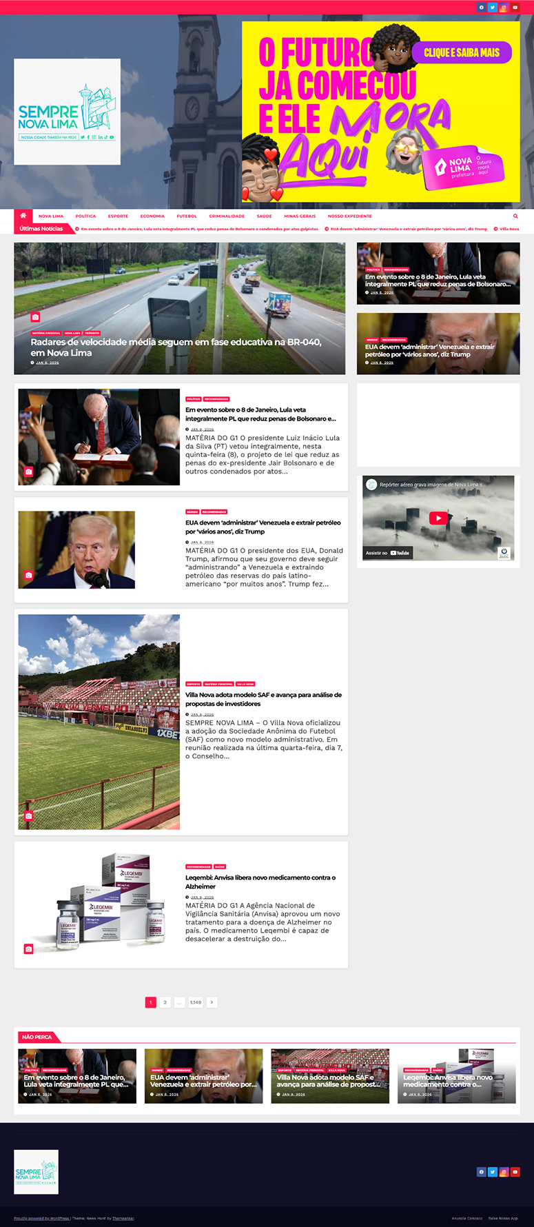 Layout anterior do site Sempre Nova Lima